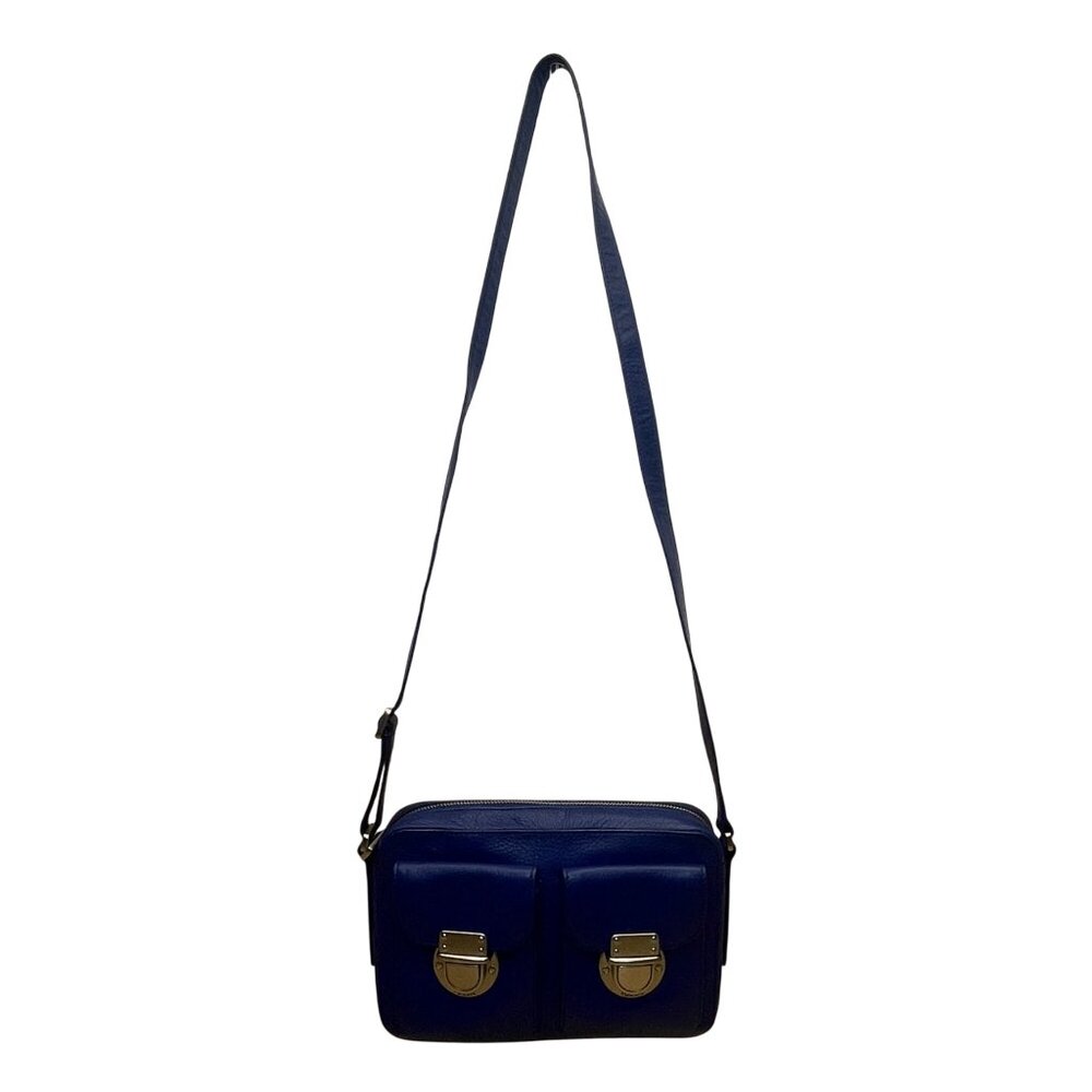 Fossil Women’s Blue Leather Adjustable Strap Dual Front Pockets Crossbody Bag